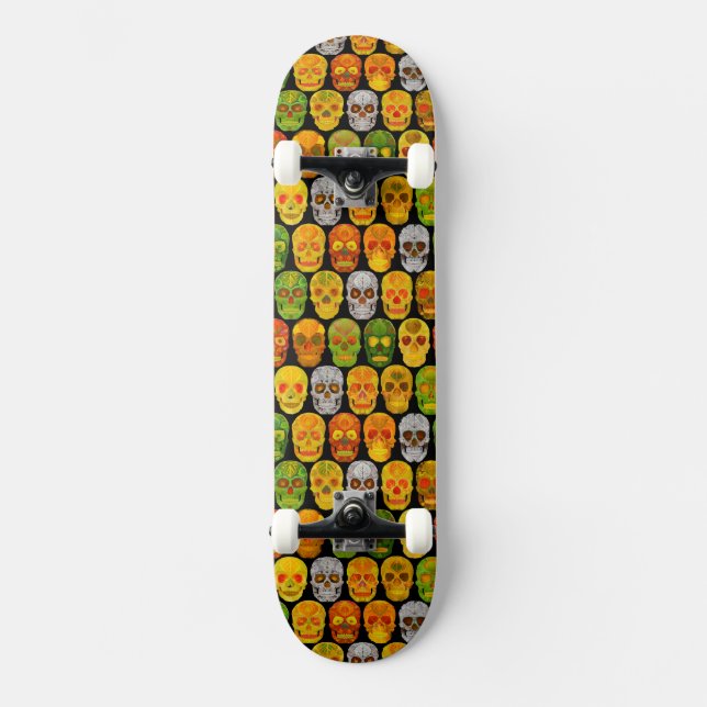 Aspen Leaf Skulls seamless pattern 2018 Skateboard (Front)