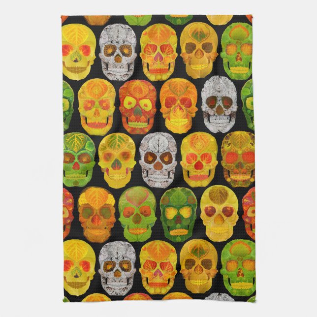 Aspen Leaf Skulls seamless pattern 2018 Tea Towel (Vertical)