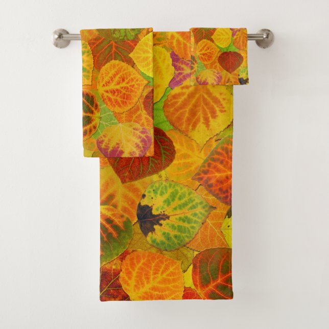 Aspen Leaves Collage Seamless Medley 1 Bath Towel Set (Insitu)