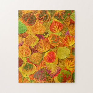 Aspen Leaves Collage Solid Medley 1 Jigsaw Puzzle