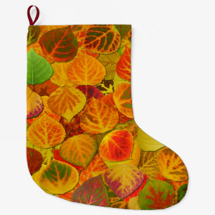 Aspen Leaves Collage Solid Medley 1 Large Christmas Stocking
