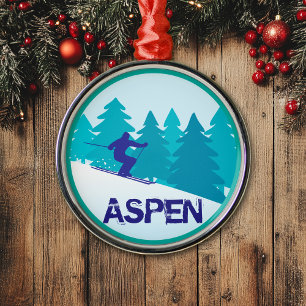 Aspen Ski Circle Metal Ornament