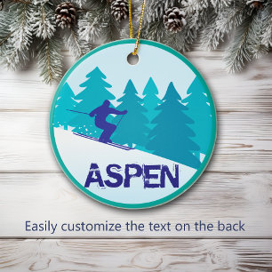 Aspen Ski Circle Personalised Ceramic Tree Decoration