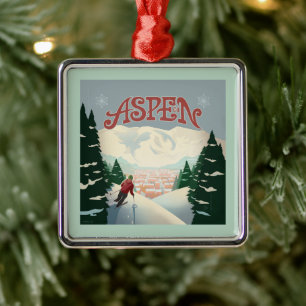 Aspen Skier Colorado Metal Ornament