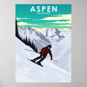 Aspen Skiing Travel Illustration Poster