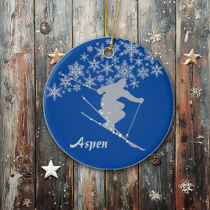 Aspen Snowflake Skier Personalised Ceramic Ornament