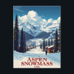 Aspen Snowmass Ski Resort Colorado Postcard<br><div class="desc">Hit the slopes with this gorgeous vintage-style postcard featuring Aspen Snowmass ski resort in Colorado, USA. The design captures the charming, snow-covered village nestled in a valley, framed by towering pine trees and dramatic, cloud-capped Rocky Mountains. This classic travel poster artwork is perfect for skiers, snowboarders, winter sports enthusiasts, and...</div>