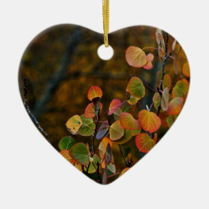 ASPEN TREE BRANCHES WITH FALL COLORED LEAVES CERAMIC ORNAMENT