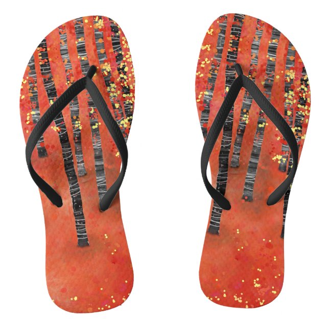 Aspen Tree Forest Abstract Red Landscape Thongs (Footbed)