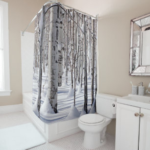 Aspen Tree Trunks Long Shadows in Winter Snow Shower Curtain