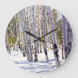 Aspen Trees in the Forest Large Clock
