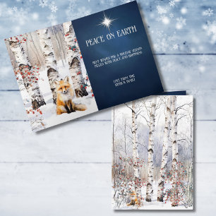 Aspen Trees in Winter with Red Fox Christmas Card