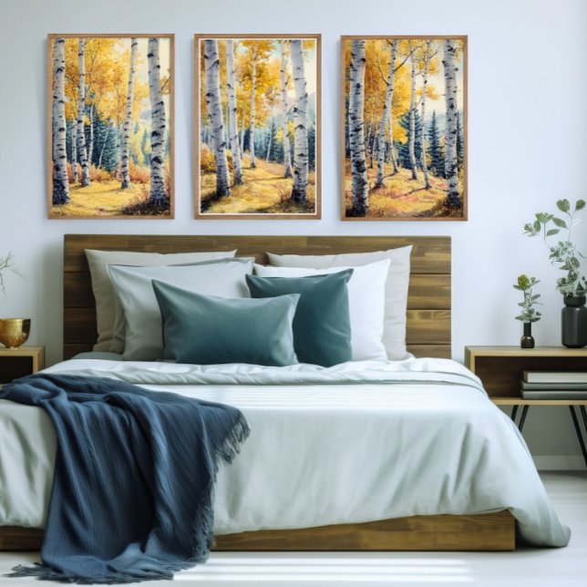 Aspen Trees Set of 3 Prints, Triptych, Watercolor  (Fall autumn Aspen Trees Set of three wall art prints. Can be framed)