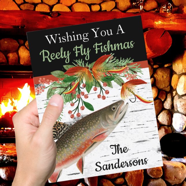 Aspen Trout Wishing You a Reely Fly Fishmas Xmas H Holiday Postcard (Creator Uploaded)