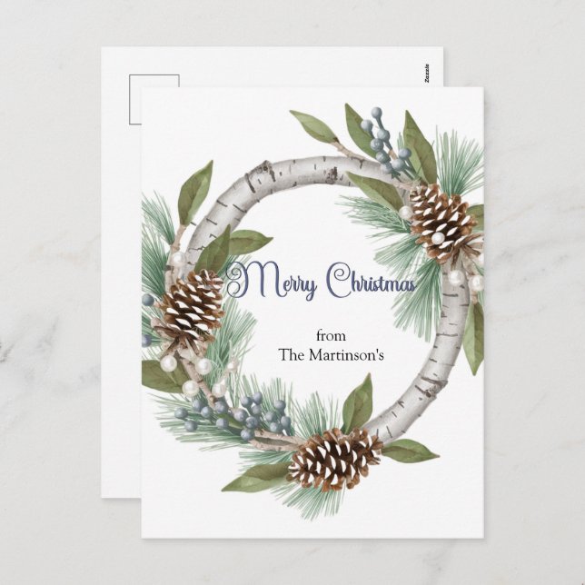 Aspen Wreath with Pinecones Christmas postcard (Front/Back)