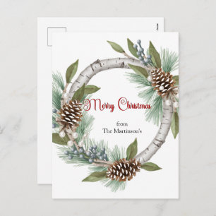 Aspen Wreath with Pinecones Christmas postcard