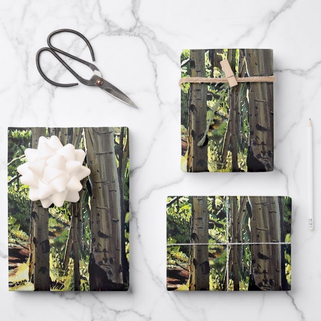 Aspens Tree Woodland  Wrapping Paper Sheet (Front)