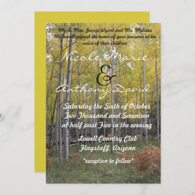 Aspen's Yellow Glow invitation (Front/Back)