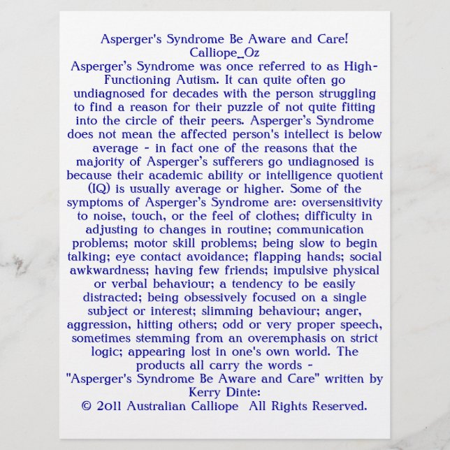 Asperger's Syndrome Be Aware and Care! Flyer (Front)