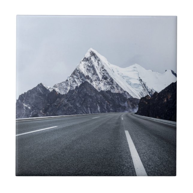 Asphalt Road in front of Snow Mountain Ceramic Tile (Front)