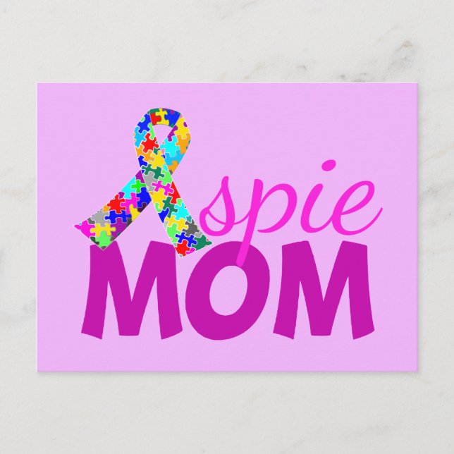 Aspie Mum Pretty Pink Ribbon Asperger Mothers Day Postcard (Front)