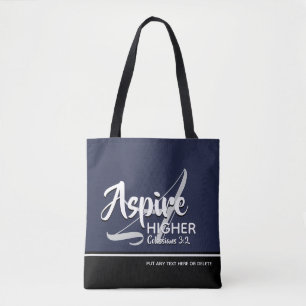 ASPIRE HIGHER Inspirational Christian NAVY Tote Bag