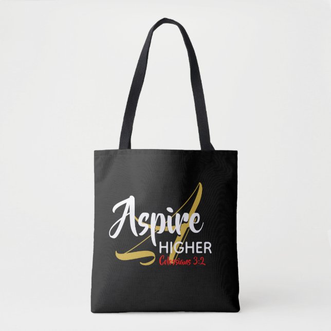 ASPIRE HIGHER Inspirational Christian Scripture Tote Bag (Front)