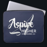 ASPIRE HIGHER Inspirational NAVY Christian Laptop Sleeve<br><div class="desc">Inspirational message - Aspire Higher - with Scripture reference Colossians 3:2 "Set your mind on things above". A motivational message, simply yet stylishly displayed. Monogram A for Aspire in the background (can be deleted). All text is fully customisable, so you can personalise with your own monogram, favourite message and Scripture...</div>
