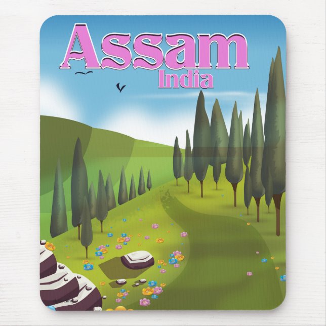 Assam India travel poster print. Mouse Pad (Front)