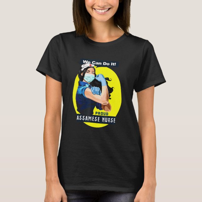 Assamese Proud Frontline Worker Rosie Riveter Nurs T-Shirt (Front)