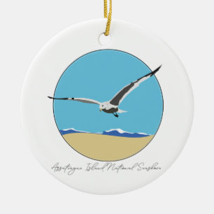 Assateague Island Sea Gull over Beach Ceramic Ornament