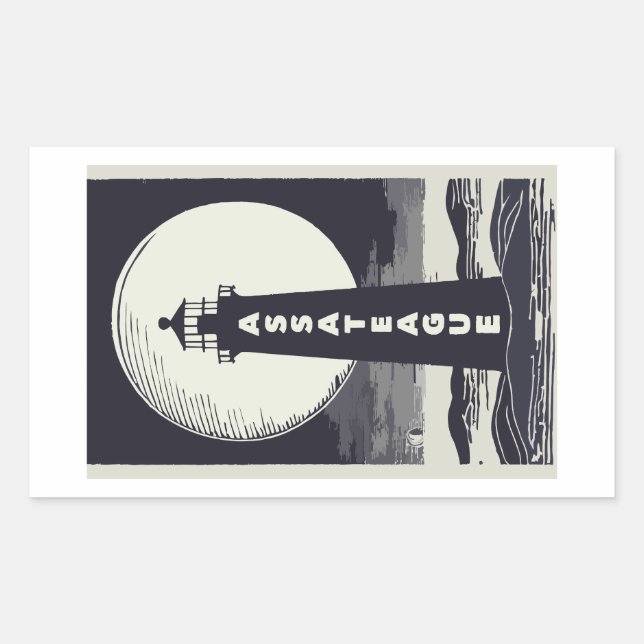 Assateague Lighthouse Virginia Moon Rectangular Sticker (Front)