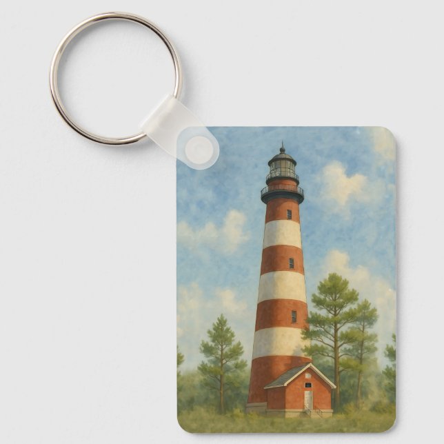 Assateague Lighthouse Watercolor Key Ring (Front)