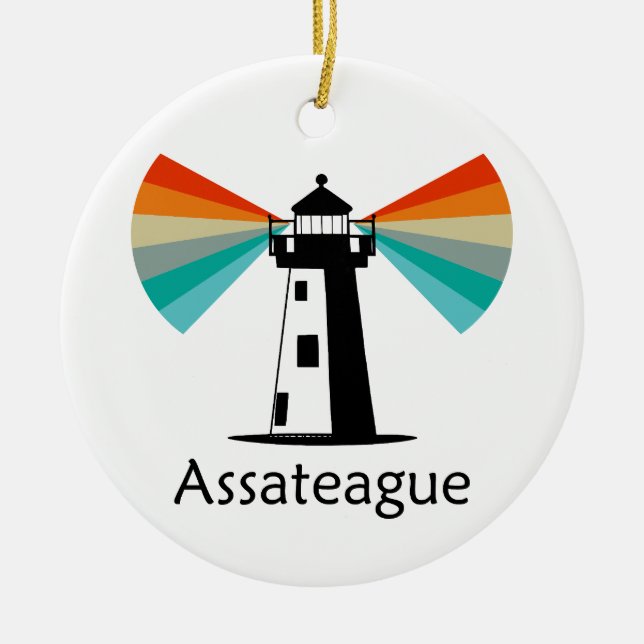 Assateague Virginia Lighthouse Rainbow Ceramic Ornament (Front)