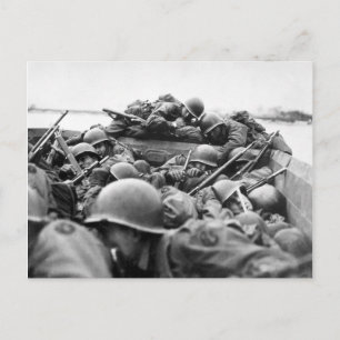 Assault Boat Crossing the Rhine in World War II Postcard