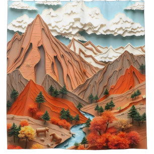 Assemblage 03: Orange Mountains Shower Curtain