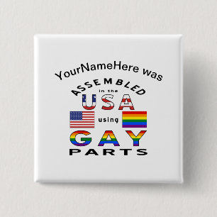 Assembled USA Gay Parts Personalised Name  15 Cm Square Badge