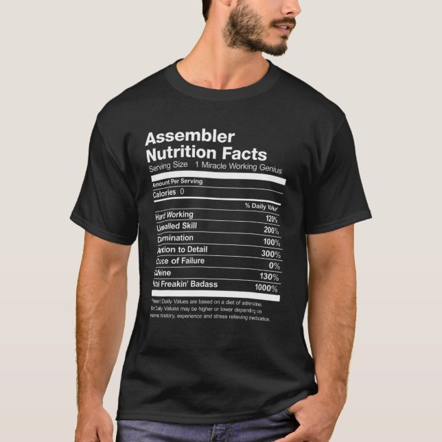 Assembler Nutrition Facts List Funny T-Shirt (Front)