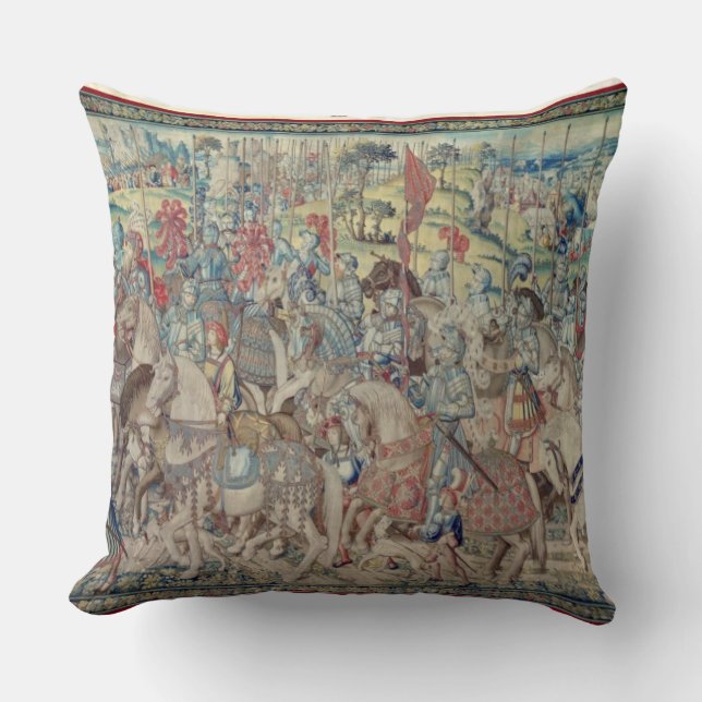 Assembling the Riders, from the tapestry of 'David Cushion (Front)