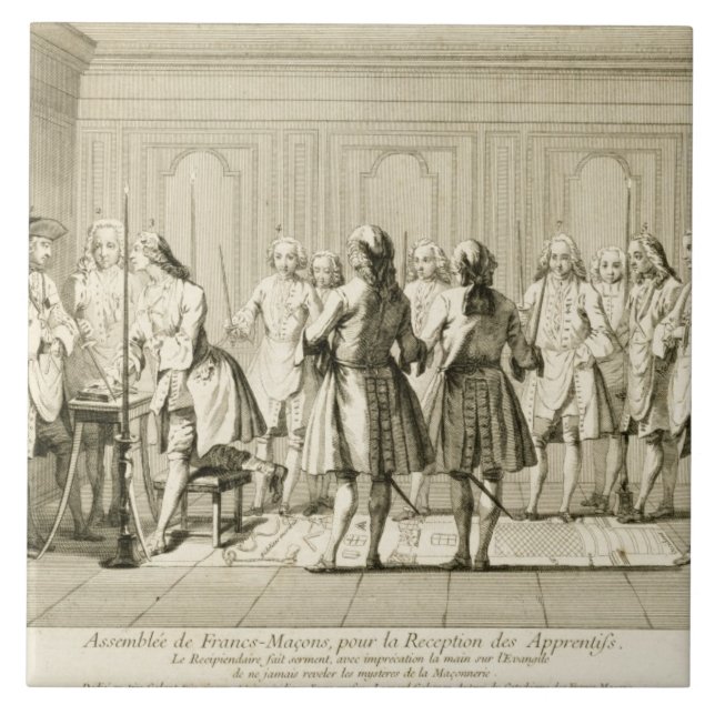 Assembly of Free Masons to Initiate an Apprentice, Tile (Front)
