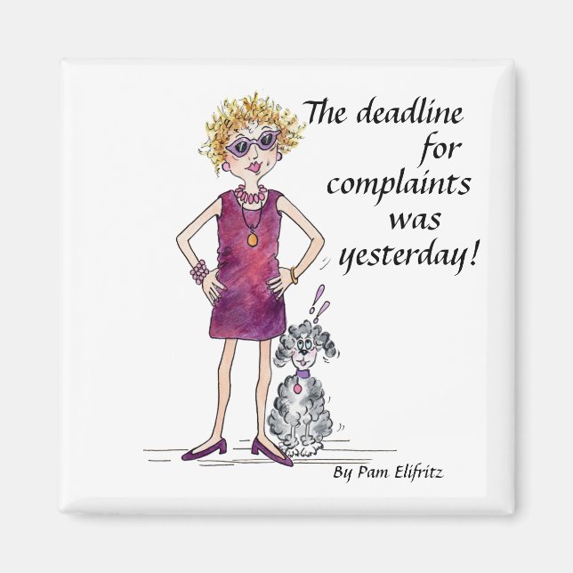 Assertive woman watercolor caricature humour magnet (Front)