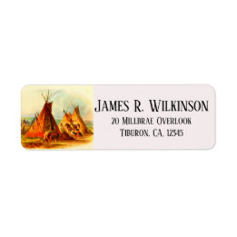Assiniboin Tipi Scene Canadian Prairie Art Return Address Label