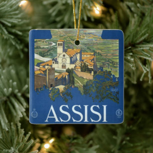 Assisi Italy Vintage Travel Art Francesco Basilica Ceramic Ornament