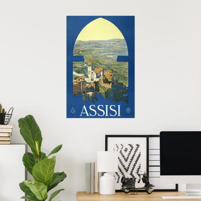 Assisi Italy Vintage Travel Art Francesco Basilica Poster (Home Office)