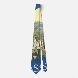 Assisi Italy Vintage Travel Art Francesco Basilica Tie