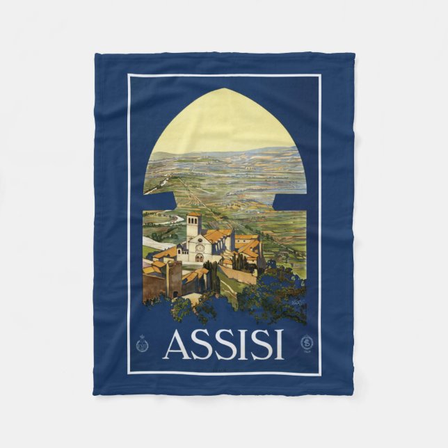 Assisi Italy vintage travel fleece blanket (Front)