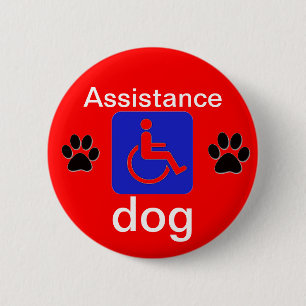assistance dog disabled symbol with paws 6 cm round badge