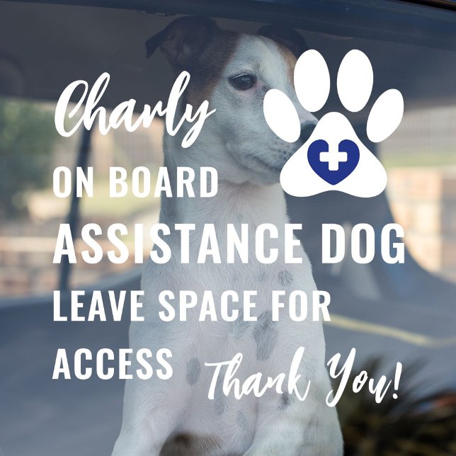 Assistance Dog on Board Pet Paw Blue Medical Logo ("Assistance Dog on Board" car window decal for service dog owners with modern blue medical logo.)