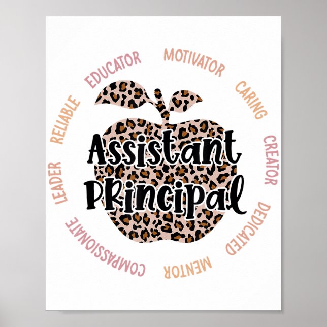Assistant Principal Leopard Apple Job Title School Poster (Front)