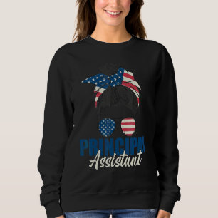 Assistant Principal Messy Bun Us American Flag Sch Sweatshirt